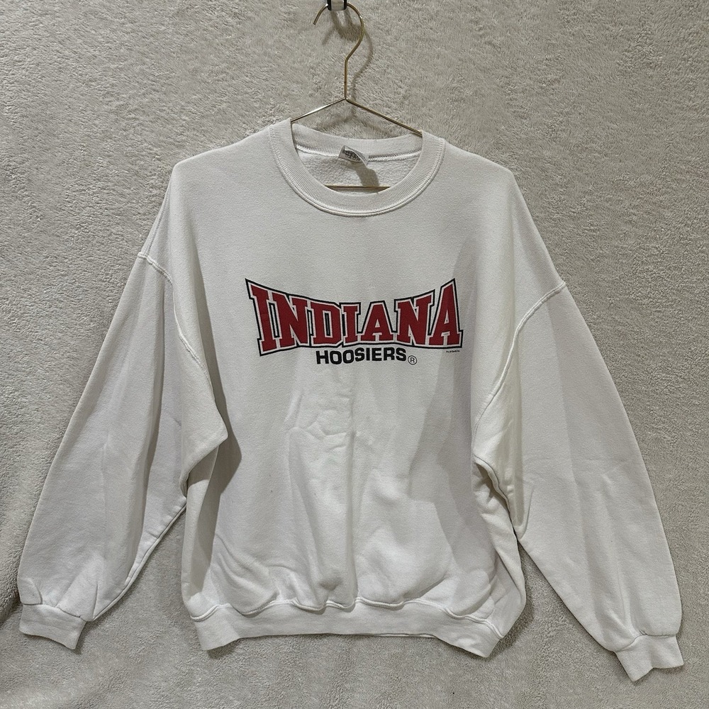 Jerzees Indiana University IU Hoosiers Graphic Crewneck Sweatshirt Mens XL White